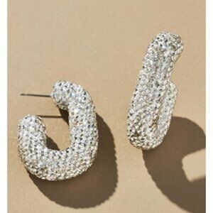 NWT-Anthropologie Silver Oblong Pave' Hoop Earrings
